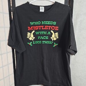 Black Graphic T-Shirt with Festive Print